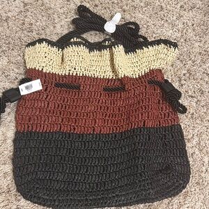 Express Black and Brown Shoulder Bag with Crochet Design